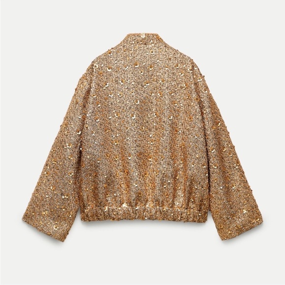 ZARA NEW COLLECTION GOLD SEQUIN JACKET BOMBER - Picture 15 of 16